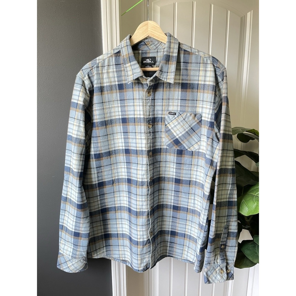 O'Neill Men's Winslow Plaid Flannel Shirt Long Sleeve Pastel Blue Cream Size L
